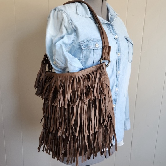 Maurizio Taiuti Fringe Italian Leather Western Hobo Shoulder Bag - Picture 1 of 10